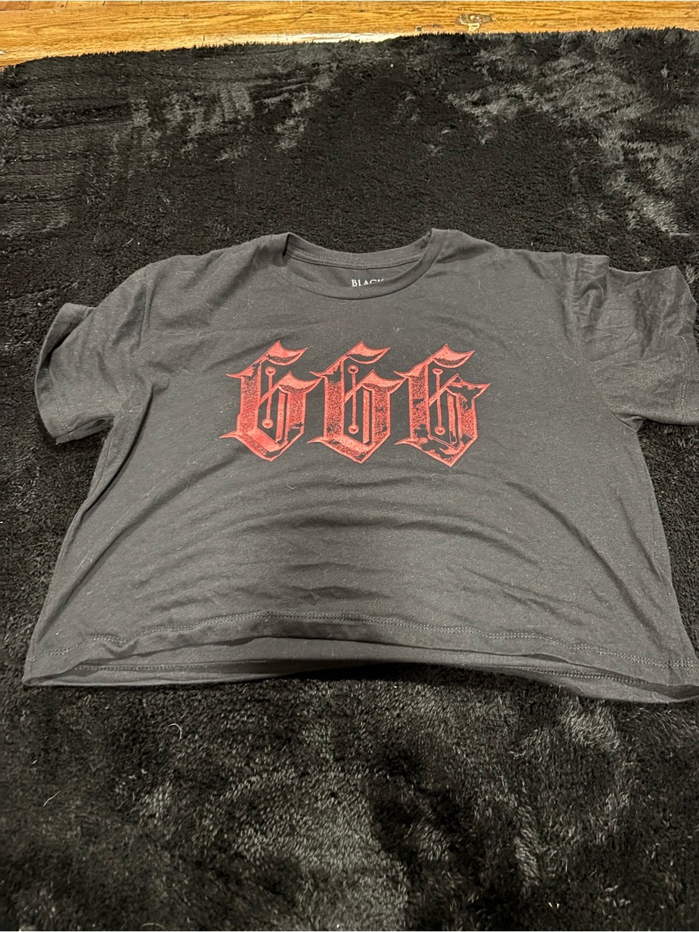 Black Crop Top with Red Gothic Print
